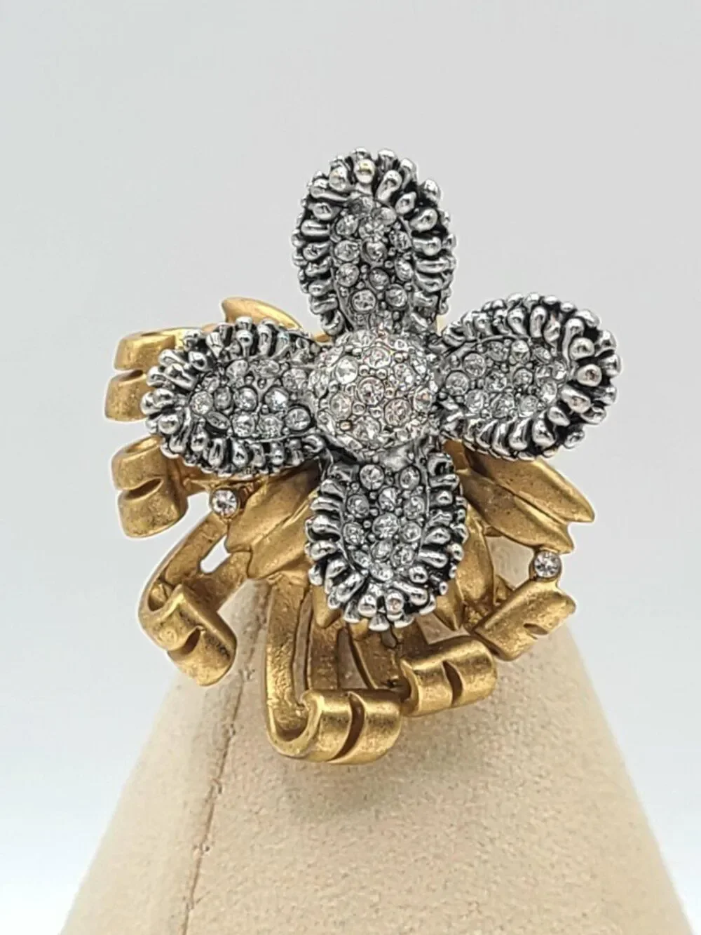 J Crew Gold Tone Pave Crystal Ring size 7